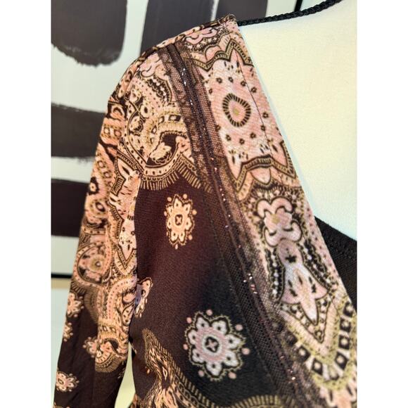 Style & Co. Petite Brown Pink Paisley Faux Wrap Top – Size L - Picture 7 of 9